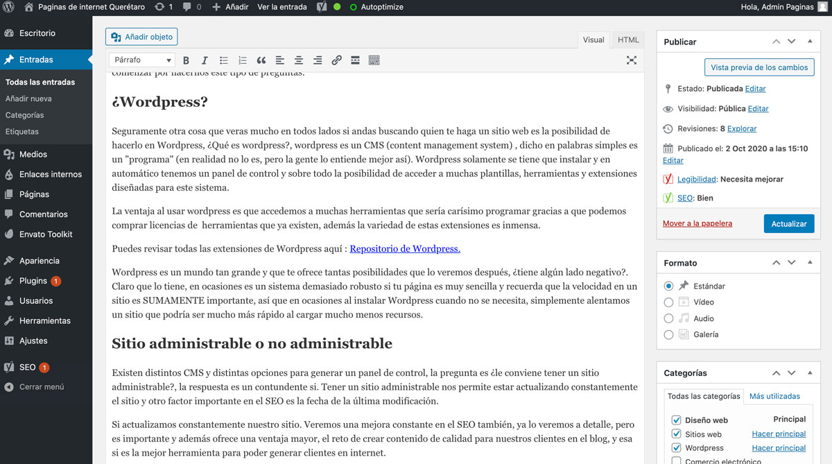 Panel de Wordpress como cliente
